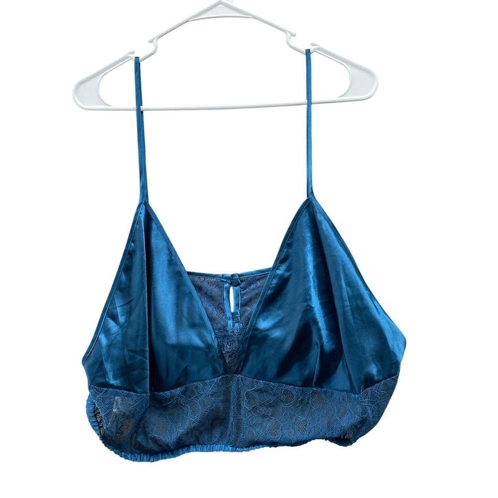 NWT Fredericks of Hollywood Delphine Bralette Womens 1X Blue Satin Lace Cami